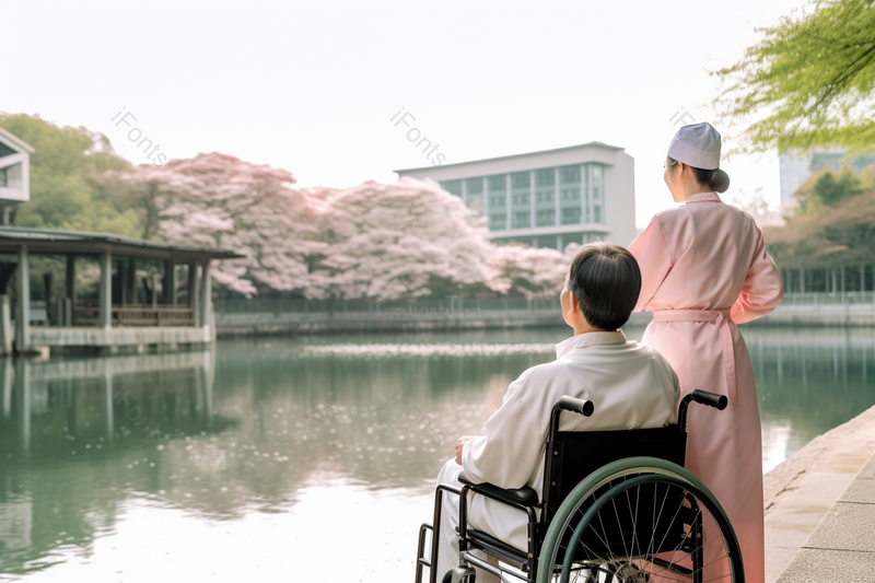 湖边护士户外照顾病人的图片,高清,摄影图,摄影图片,图片大全,摄影图免费下载